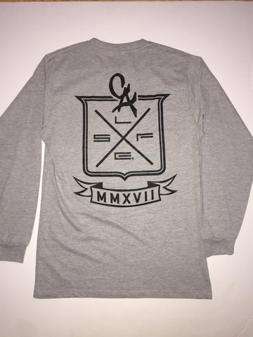 SLFE. (CA) SLFE. Gray/Black Shield logo Long Sleeve T-Shirt (unisex)