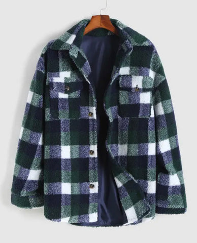 (Preorders closed) SLFE. Teddy Plaid Pattern Button up Shacket (Deep Green) (unisex)