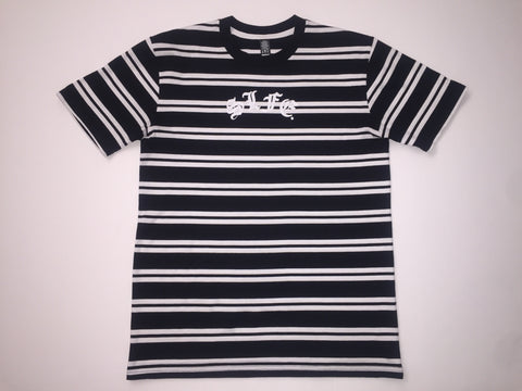 White/Black Striped (SLFE.) Logo Short Sleeve T-Shirt