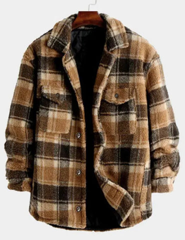 (Preorders closed) SLFE. Teddy Plaid Pattern Button up Shacket (Coffee) (unisex)