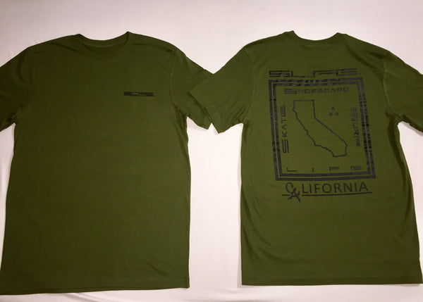 Army Green/Black (CA)LIFORNIA State (SLFE.) Logo Short Sleeve T-Shirt