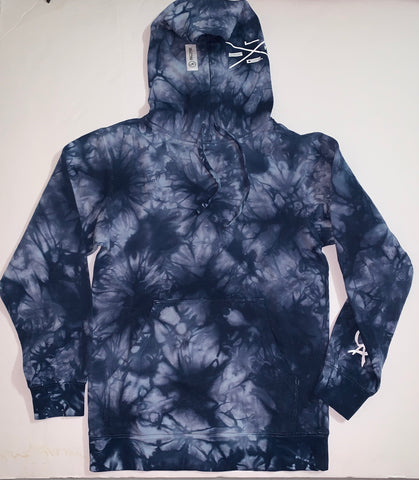 SLFE. (CA) Navy Mid-weight Tie Dye Hooded Pullover (unisex)