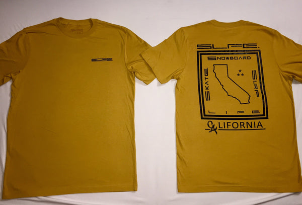 Mustard Yellow/Black (CA)LIFORNIA State (SLFE.) Logo Short Sleeve T-Shirt